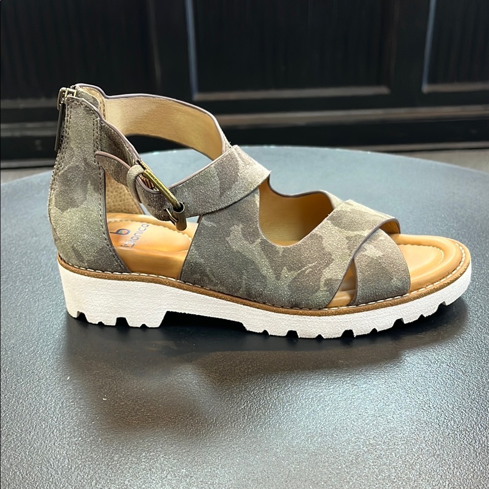 Green and White Chunky Sole Sandals with Ankle Strap
